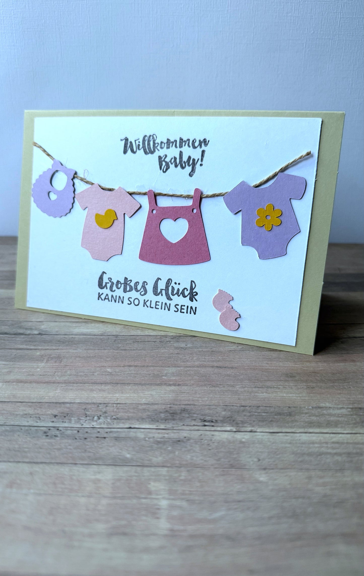 Grußkarte Geburt - Wäscheleine rosa