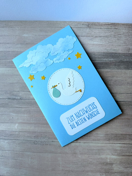 Grußkarte Geburt - Storch