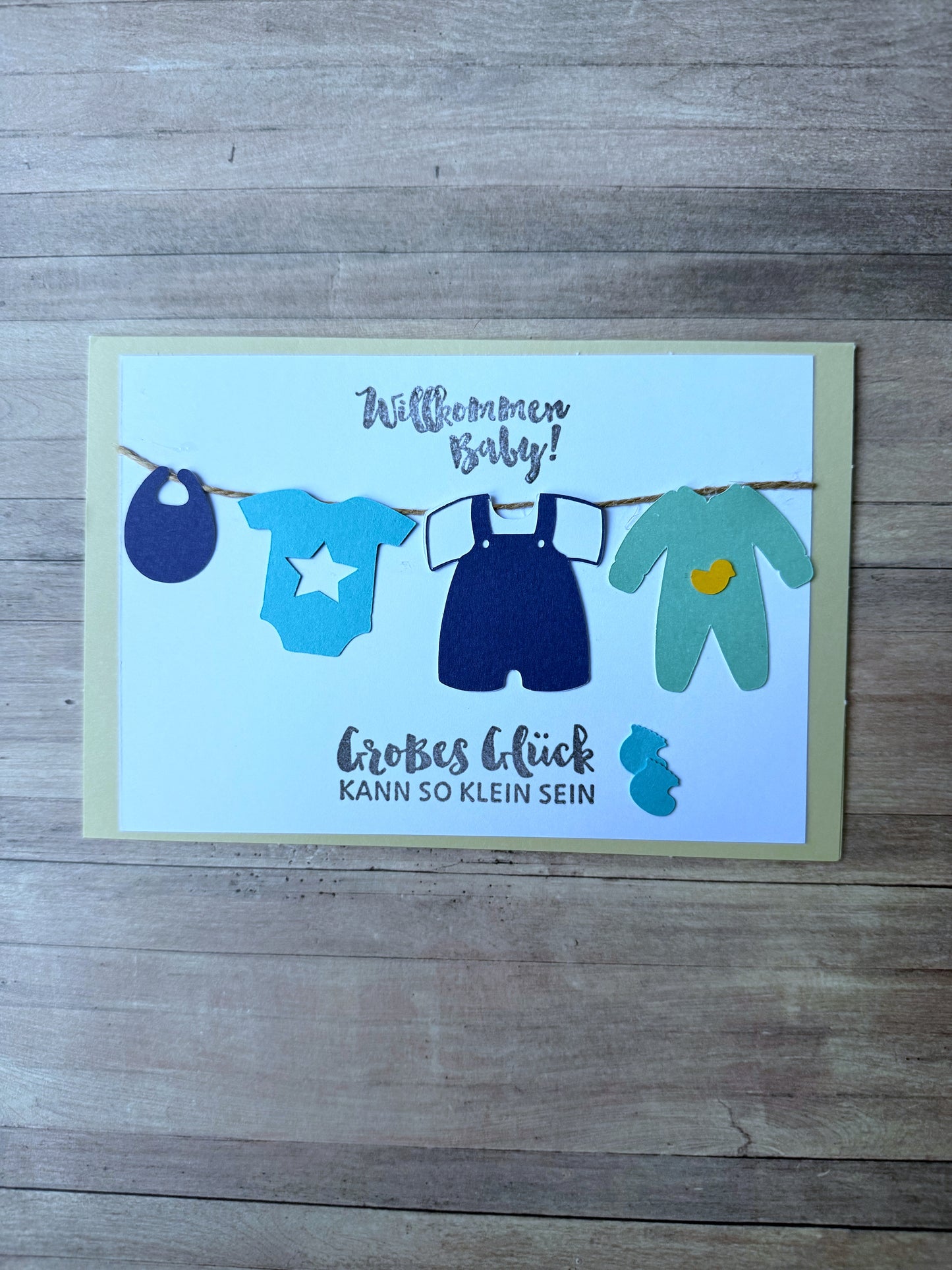 Grußkarte Geburt - Wäscheleine blau