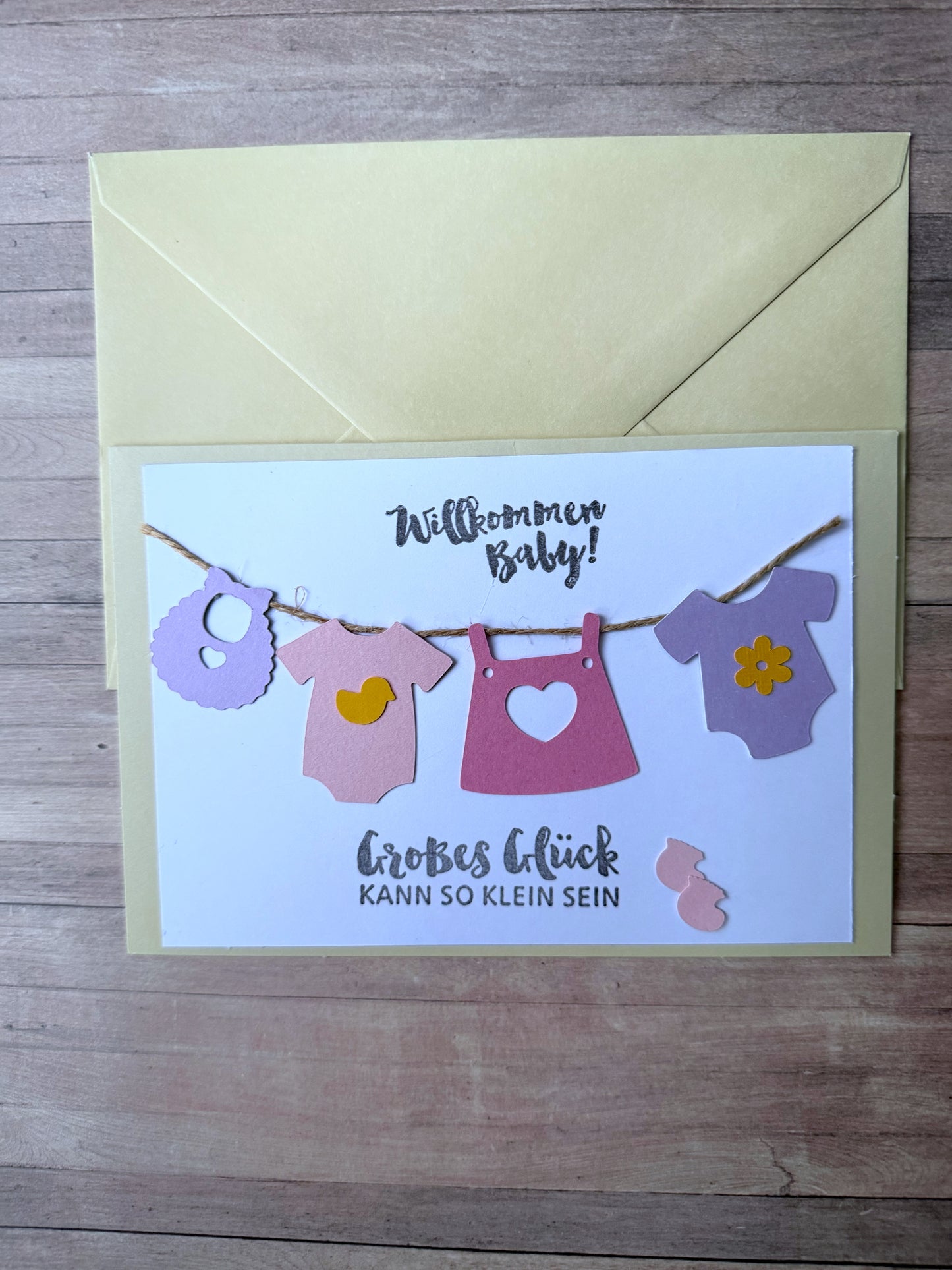 Grußkarte Geburt - Wäscheleine rosa