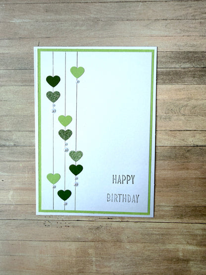 Grußkarte Geburtstag - grüne Herzen