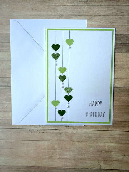 Grußkarte Geburtstag - grüne Herzen