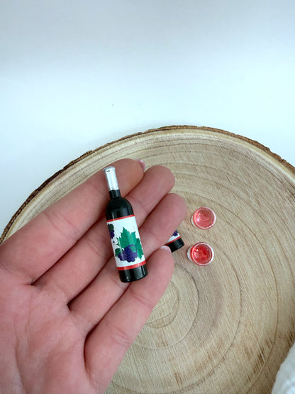 Miniatur Weinflasche mit Gläsern - 3er Set