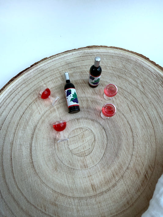 Miniatur Weinflasche mit Gläsern - 3er Set