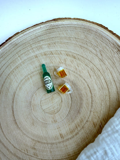 Miniatur Bierflasche mit Biergläsern - 3er Set